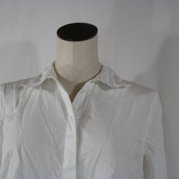 Tory Burch size 8 white cotton Murphy shirt lace embroidered collar & cuffs - Picture 2 of 11